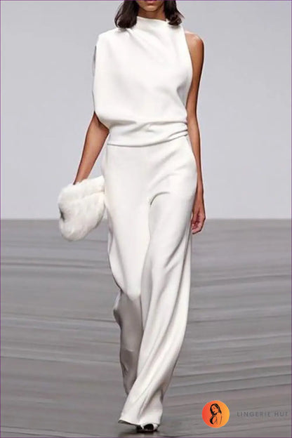 Jumpsuit with Asymmetric Neckline - Modern Minimalism - s / White - Lingerie Hut - All Season • Backless • Casual