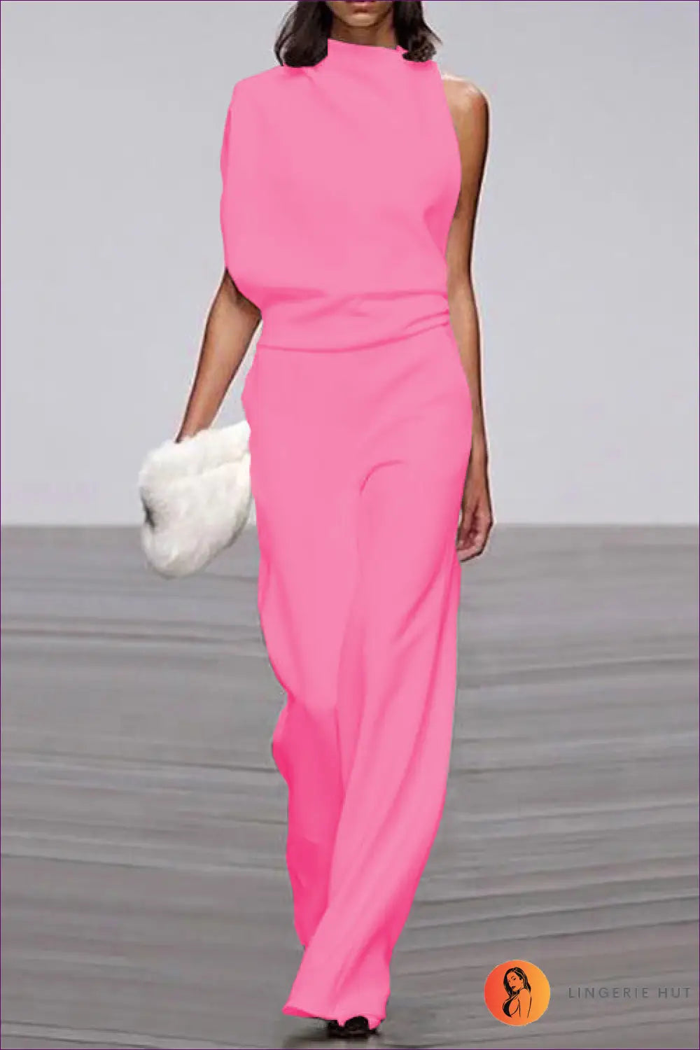 Jumpsuit with Asymmetric Neckline - Modern Minimalism - s / Pink - Lingerie Hut - All Season • Backless • Casual