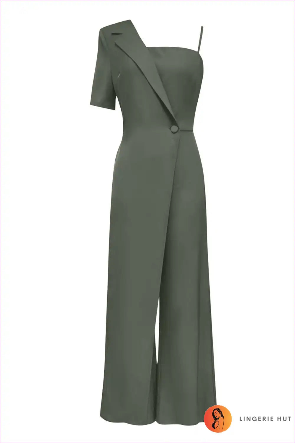 Jumpsuit with Asymmetric Shoulder - Modern Sophistication for All Season, Backless, Casual, Cutout, Evening