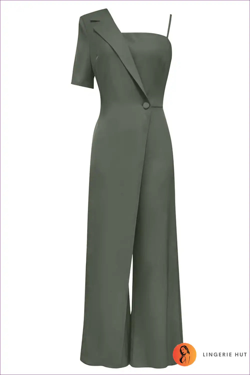 Jumpsuit with Asymmetric Shoulder - Modern Sophistication for All Season, Backless, Casual, Cutout, Evening