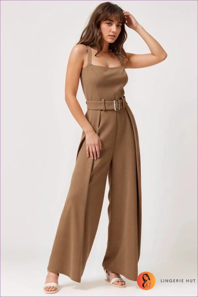 Jumpsuit with Belted Waist - Mediterranean Elegance