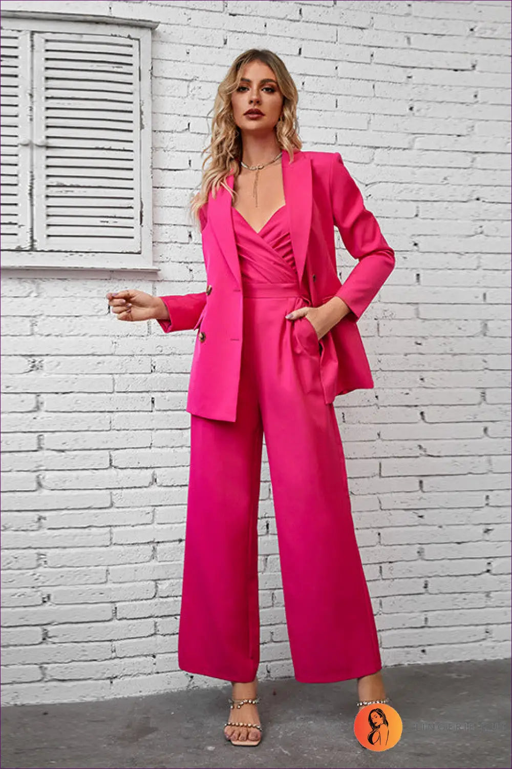Jumpsuit with Blazer Overlay - Executive Presence - l / Pink - Lingerie Hut - All Season • Autumn • Casual • Evening