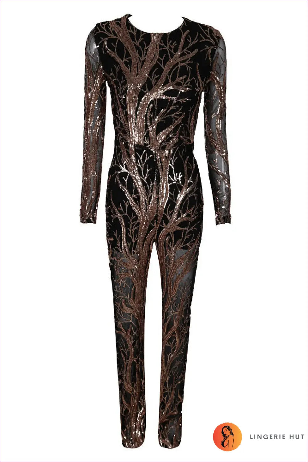 Jumpsuit with Botanical Print - Artistic Expression - s / Gold - Lingerie Hut - Bodycon • Boho • Evening Wear • Floral