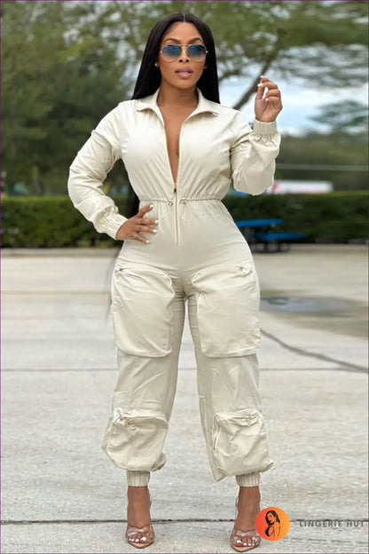 Jumpsuit with Cargo Details - Urban Explorer - s / White - Lingerie Hut - Activewear • All Season • Casual • Cotton