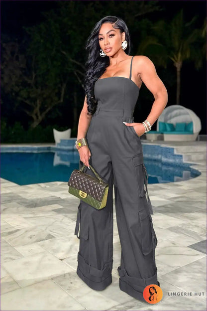 Jumpsuit with Cargo Pockets - Urban Adventure Ready for Casual, Cutout, Everyday, Jumpsuit,