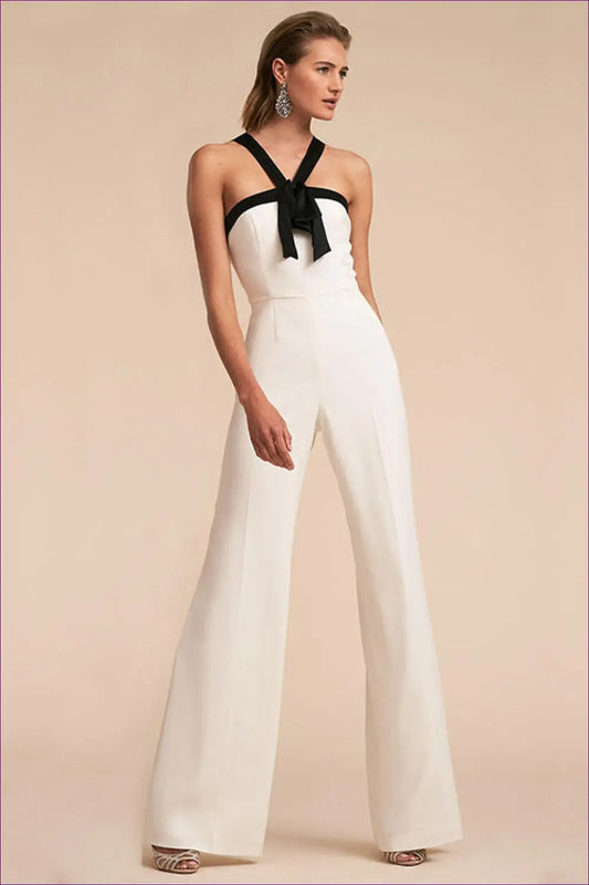 Jumpsuit with Contrast Bow Detail - Modern Romance - Lingerie Hut - Cutout • Evening Wear • Formal • Glamour • Halter