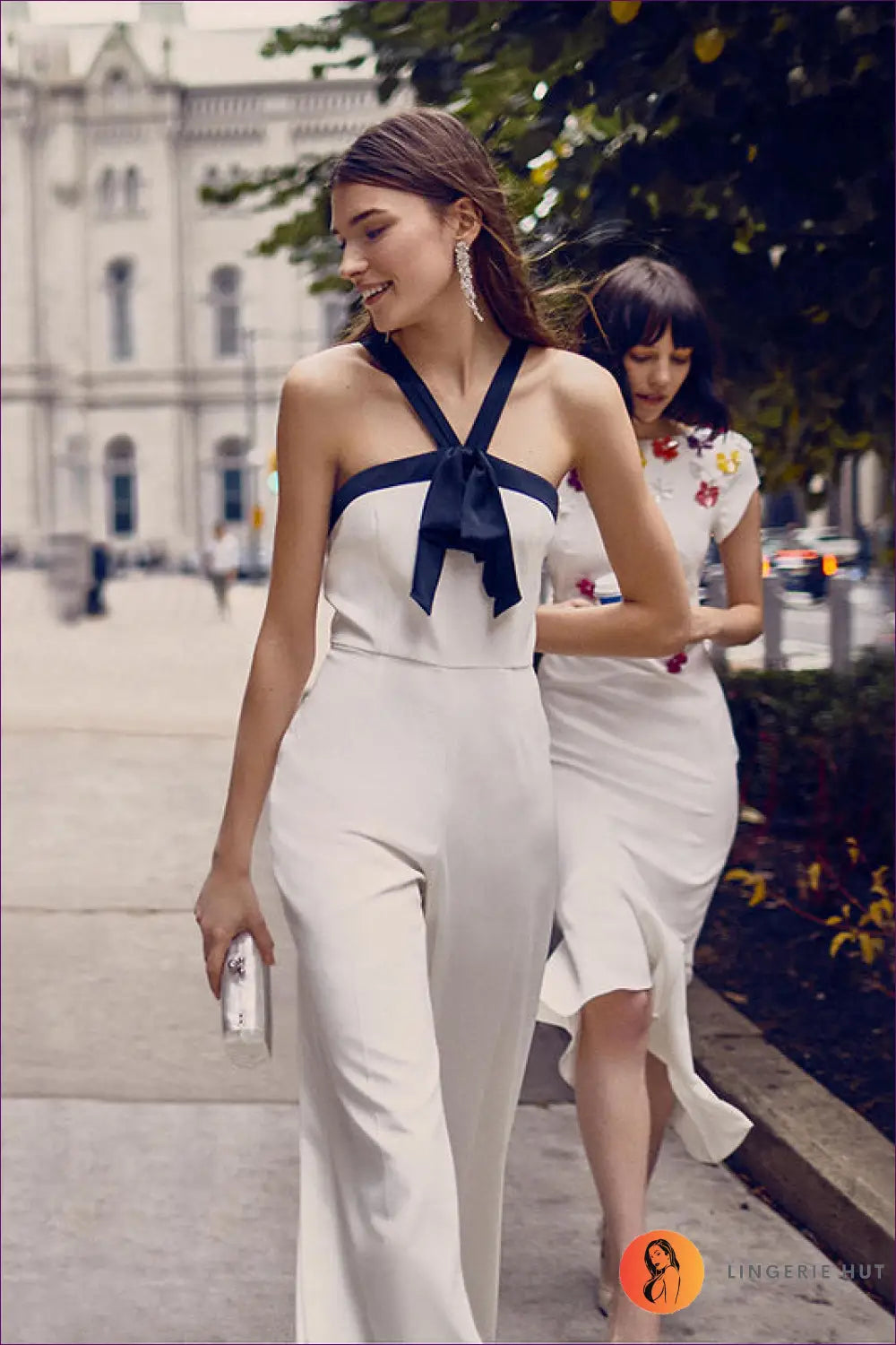 Jumpsuit with Contrast Bow Detail - Modern Romance - s / White Blue Edge - Lingerie Hut - Cutout • Evening Wear