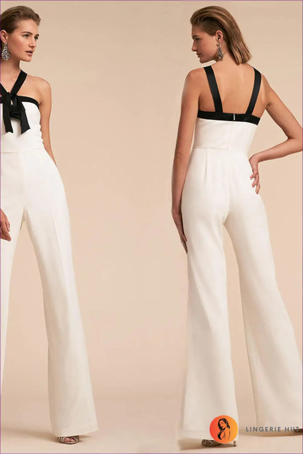 Jumpsuit with Contrast Bow Detail - Modern Romance - Lingerie Hut - Cutout • Evening Wear • Formal • Glamour • Halter