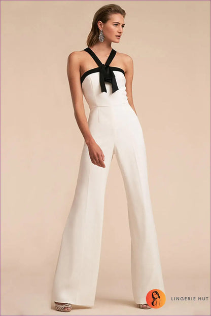 Jumpsuit with Contrast Bow Detail - Modern Romance - s / White Black Edges - Lingerie Hut - Cutout • Evening Wear