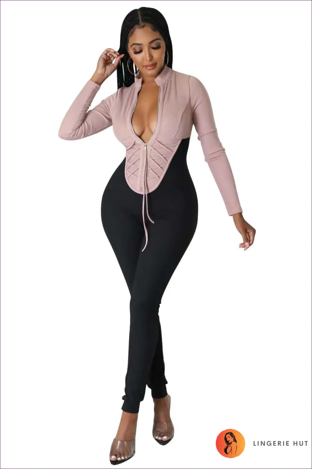 Jumpsuit with Drawstring Detail - Modern Edge - Xl / Pink - Lingerie Hut - All Season • Autumn • Backless • Casual