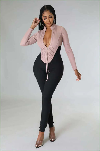 Jumpsuit with Drawstring Detail - Modern Edge - Xl / Pink - Lingerie Hut - All Season • Autumn • Backless • Casual