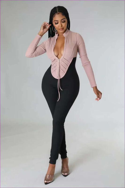 Jumpsuit with Drawstring Detail - Modern Edge - Xl / Pink - Lingerie Hut - All Season • Autumn • Backless • Casual