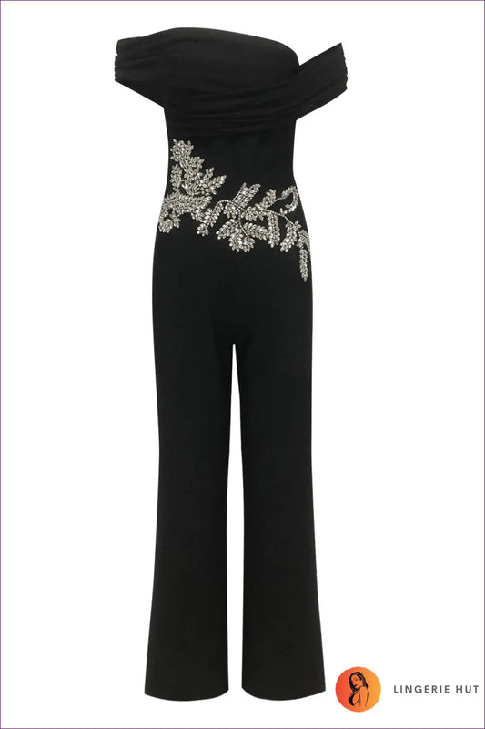 Jumpsuit with Embellished Waist - Evening Drama - s / Black - Lingerie Hut - All Season • Autumn • Backless • Cutout