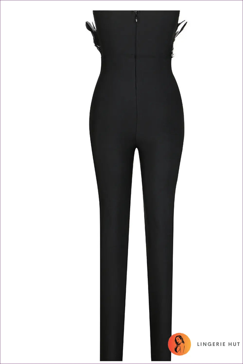 Jumpsuit with Feather Bandeau Top - Statement Evenings - Xs / Black - Lingerie Hut - Backless • Cutout • Evening Wear