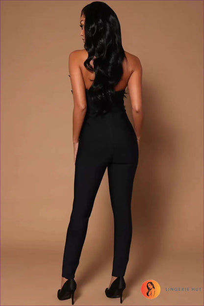 Jumpsuit with Feather Bandeau Top - Statement Evenings - Lingerie Hut - Backless • Cutout • Evening Wear • Formal