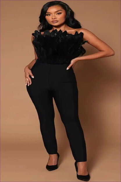 Jumpsuit with Feather Bandeau Top - Statement Evenings - Lingerie Hut - Backless • Cutout • Evening Wear • Formal