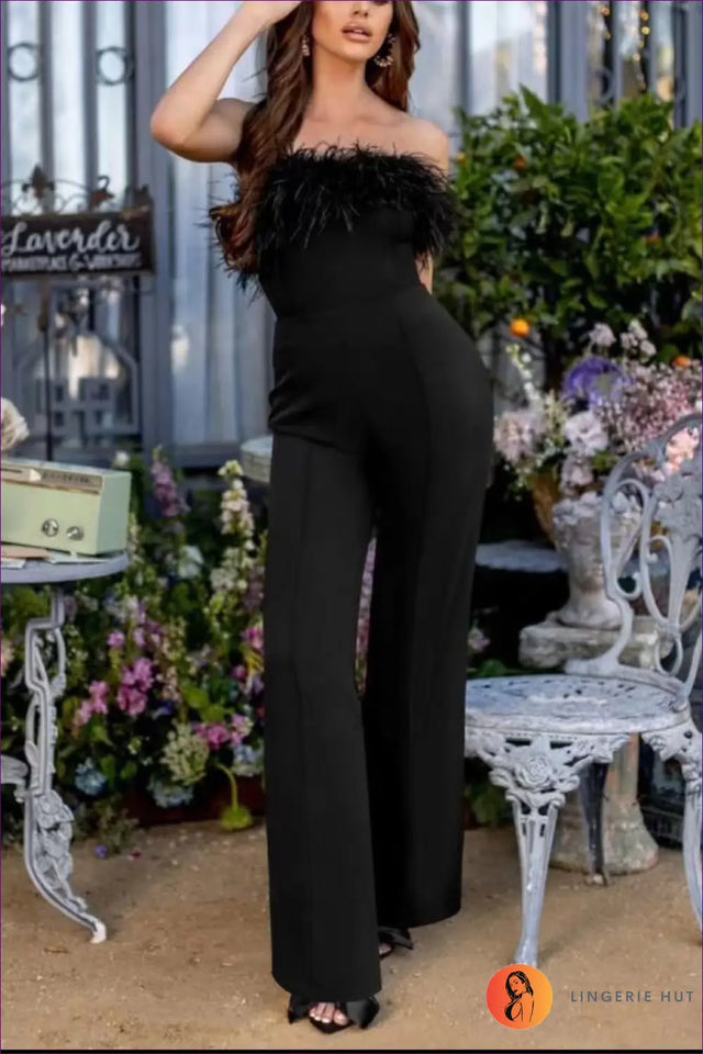 Jumpsuit with Feather Bustier - Statement Evening