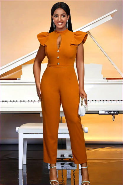 Jumpsuit with Flutter Sleeves - Modern Romance for All Season, Casual, Cutout, Evening Wear, Formal Wear