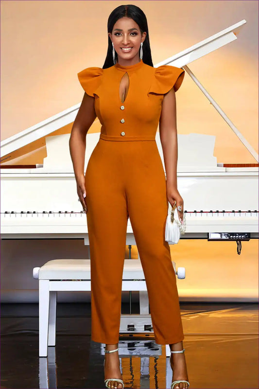 Jumpsuit with Flutter Sleeves - Modern Romance for All Season, Casual, Cutout, Evening Wear, Formal Wear