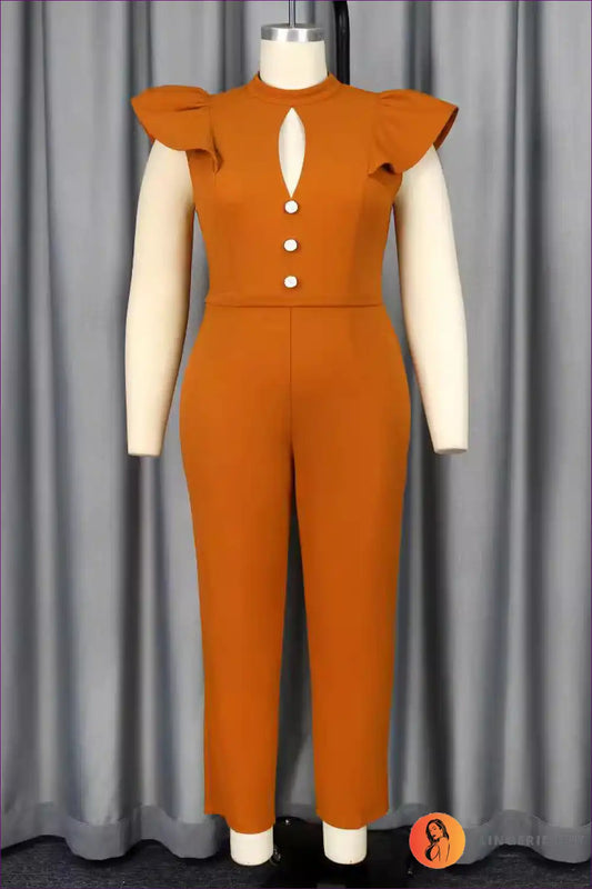 Jumpsuit with Flutter Sleeves - Modern Romance for All Season, Casual, Cutout, Evening Wear, Formal Wear