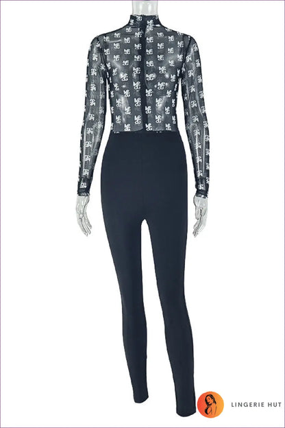 Jumpsuit with Graphic Print Sleeves - Urban Edge - s / Black - Lingerie Hut - All Season • Bodycon • Casual • Cutout