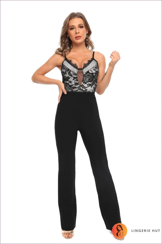 Jumpsuit with Lace Bodice - Romantic Sophistication - s / Black - Lingerie Hut - All Season • Boudoir • Cutout • Date