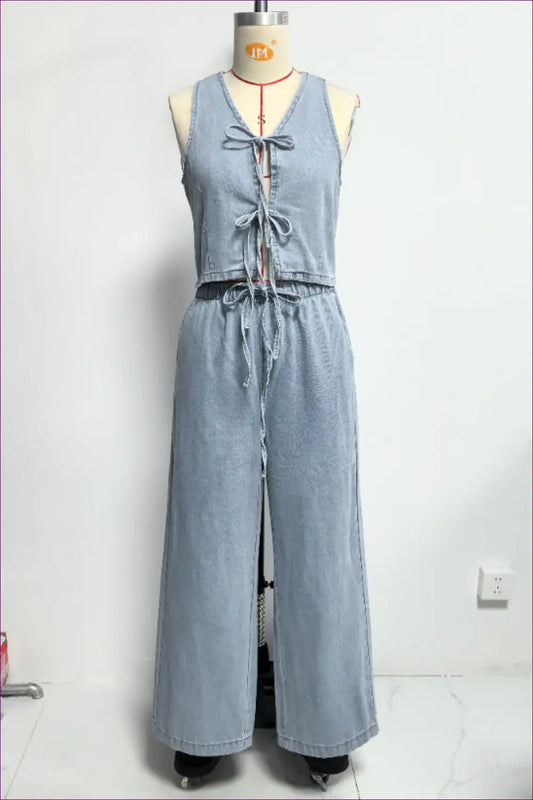 Jumpsuit with Lace-up Vest Top - Weekend Wanderer - Lingerie Hut - All Season • Casual • Cotton • Cutout • Denim
