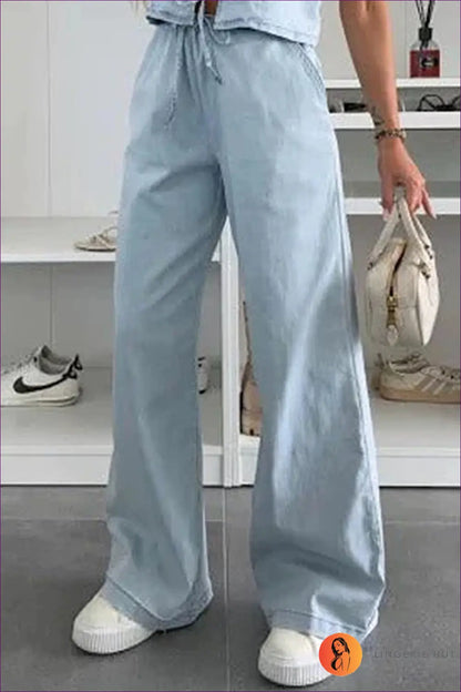 Jumpsuit with Lace-up Vest Top - Weekend Wanderer - s / Light Blue Pants - Lingerie Hut - All Season • Casual • Cotton