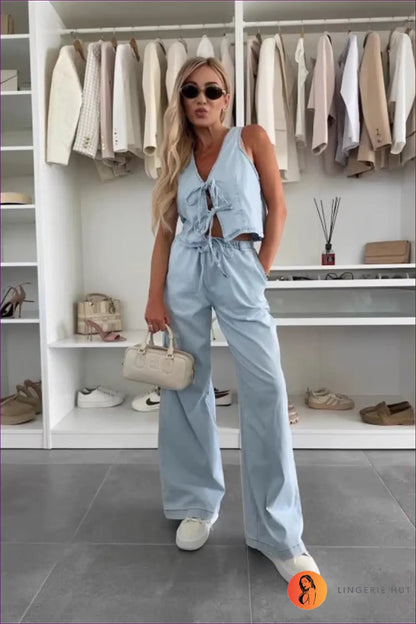 Jumpsuit with Lace-up Vest Top - Weekend Wanderer - Lingerie Hut - All Season • Casual • Cotton • Cutout • Denim