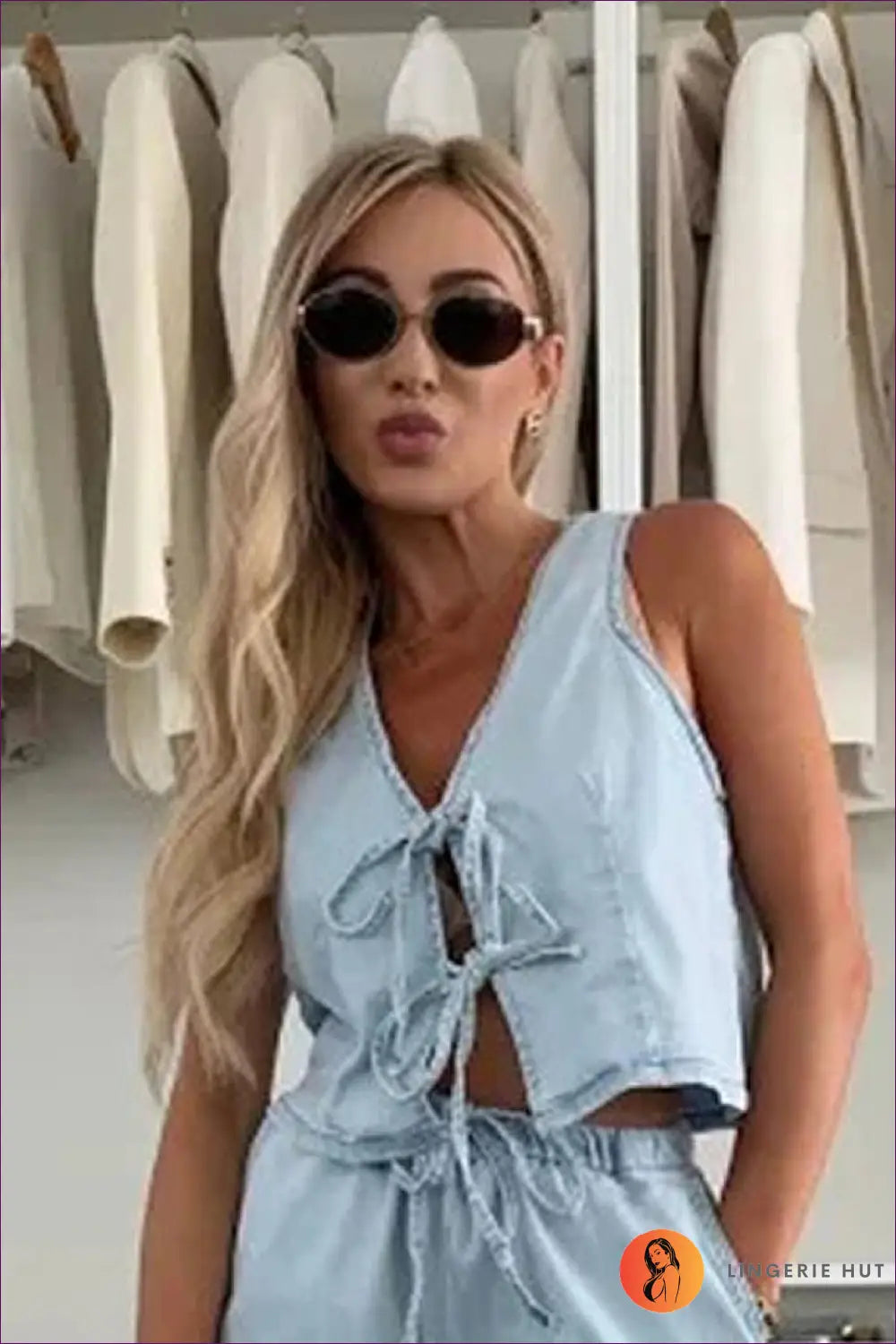 Jumpsuit with Lace-up Vest Top - Weekend Wanderer - s / Light Blue - Lingerie Hut - All Season • Casual • Cotton