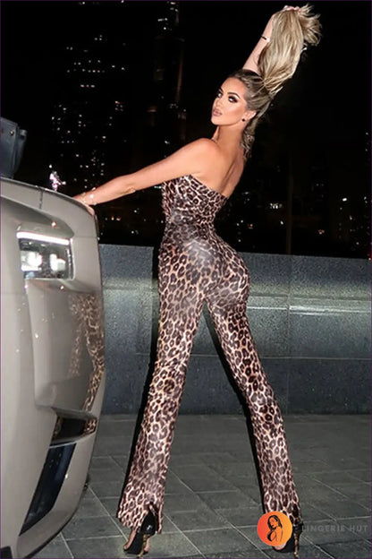 Jumpsuit with Leopard Print - Statement Making - Lingerie Hut - All Season • Animal • Backless • Cutout • Evening Wear