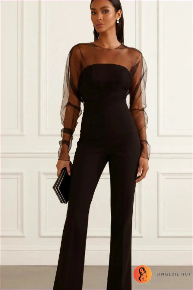Jumpsuit with Mesh Panel Details - Night Out Allure