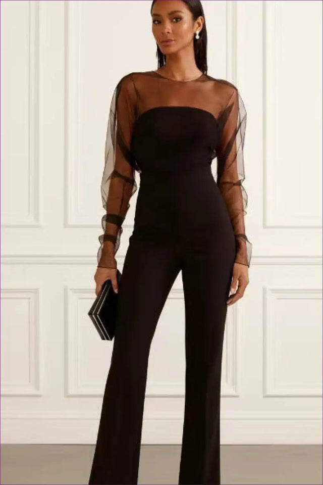 Jumpsuit with Mesh Panel Details - Night Out Allure