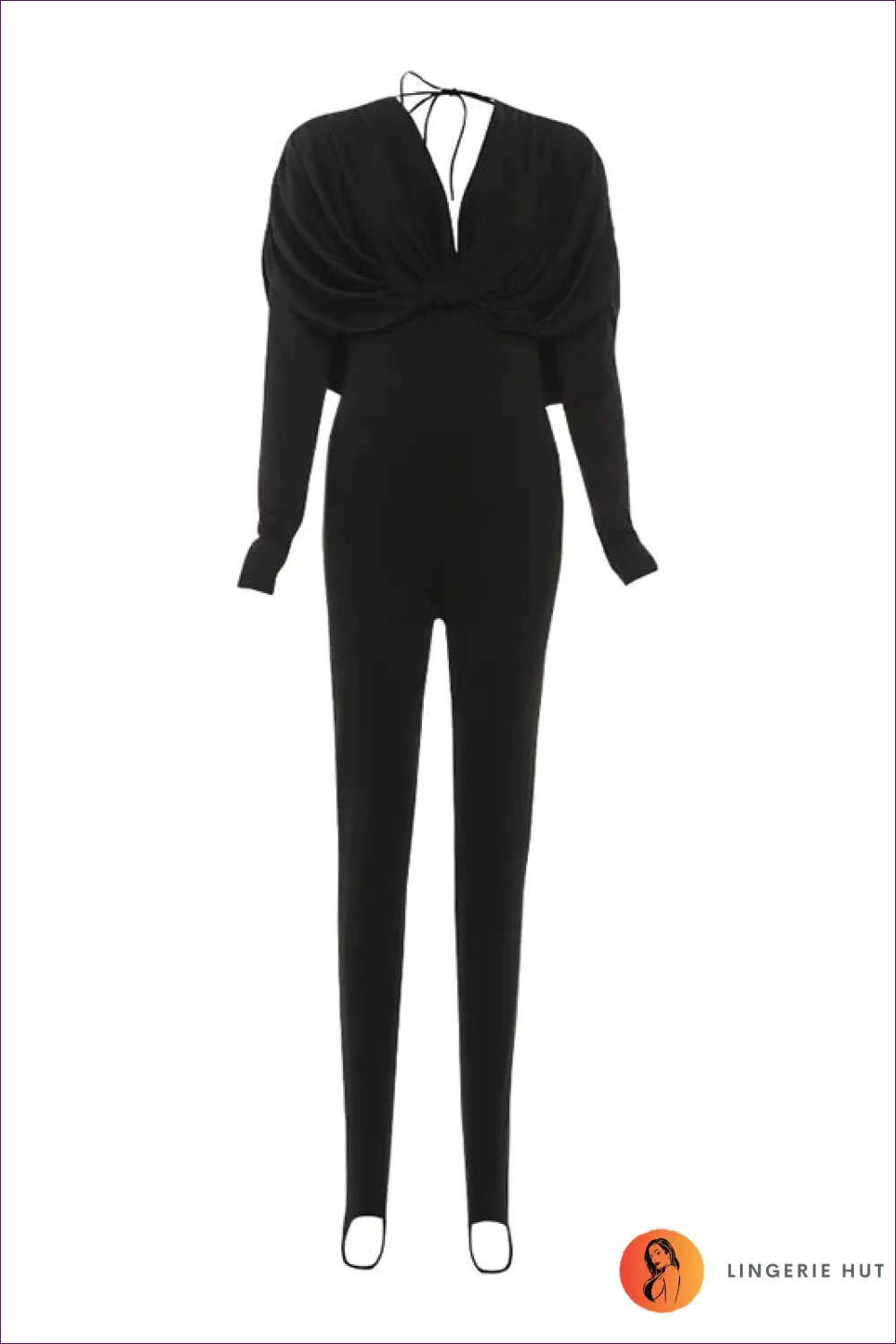 Jumpsuit with Plunging Neckline - Evening Drama - s / Black - Lingerie Hut - All Season • Bodycon • Cutout • Date Night