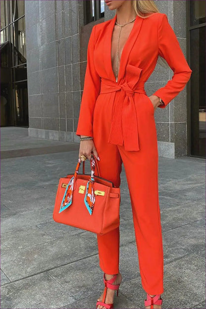 Jumpsuit with Plunging Neckline - Power Lunch - Xl / Yellow - Lingerie Hut - All Season • Autumn • Casual • Cutout