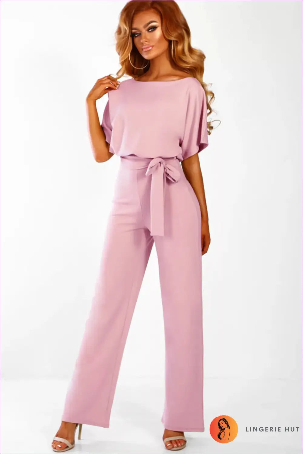 Jumpsuit with Ruffle Sleeves - Office Elegance - s / Pink - Lingerie Hut - All Season • Autumn • Casual • Everyday