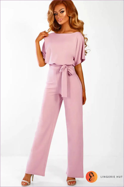 Jumpsuit with Ruffle Sleeves - Office Elegance - s / Pink - Lingerie Hut - All Season • Autumn • Casual • Everyday