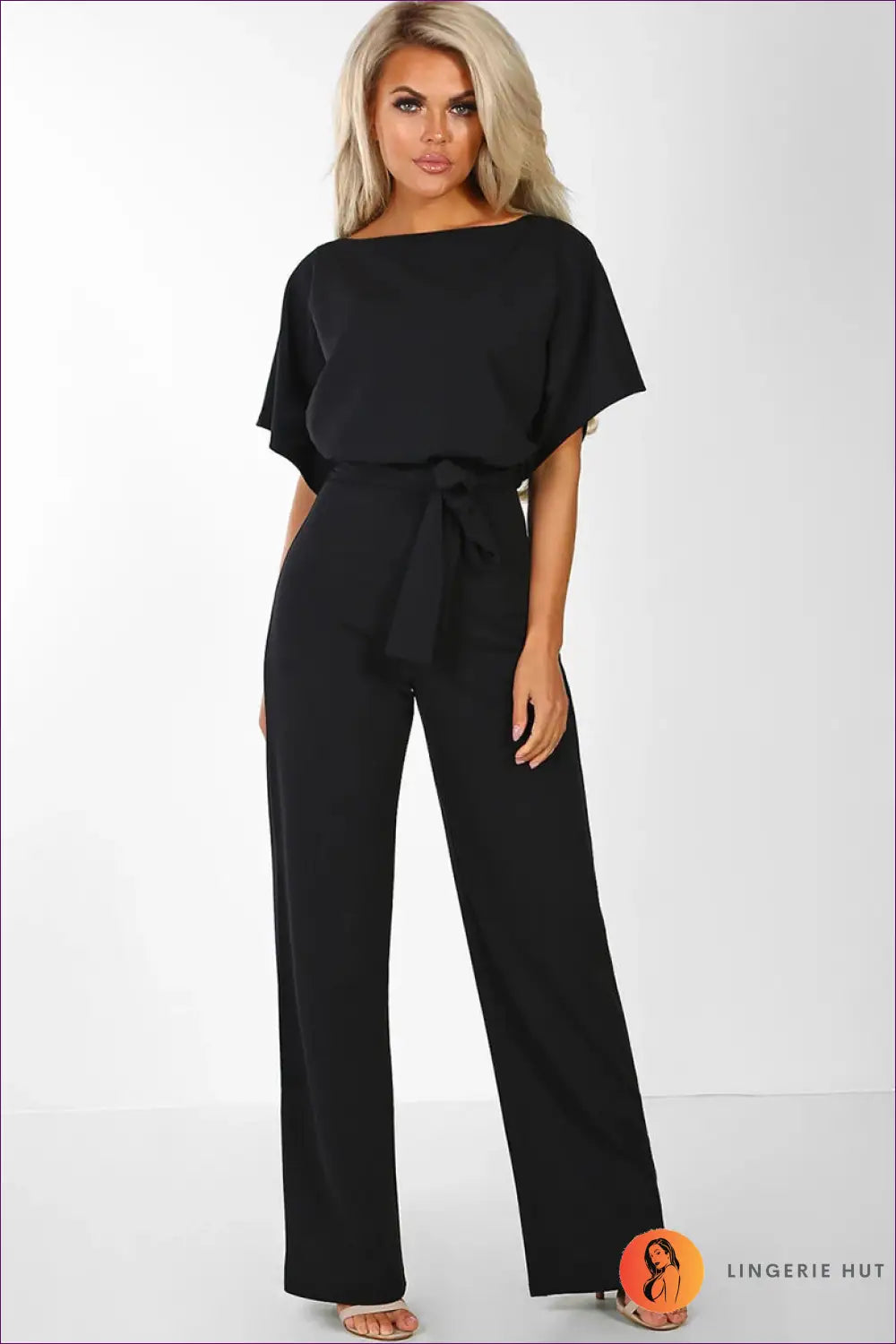 Jumpsuit with Ruffle Sleeves - Office Elegance - s / Black - Lingerie Hut - All Season • Autumn • Casual • Everyday