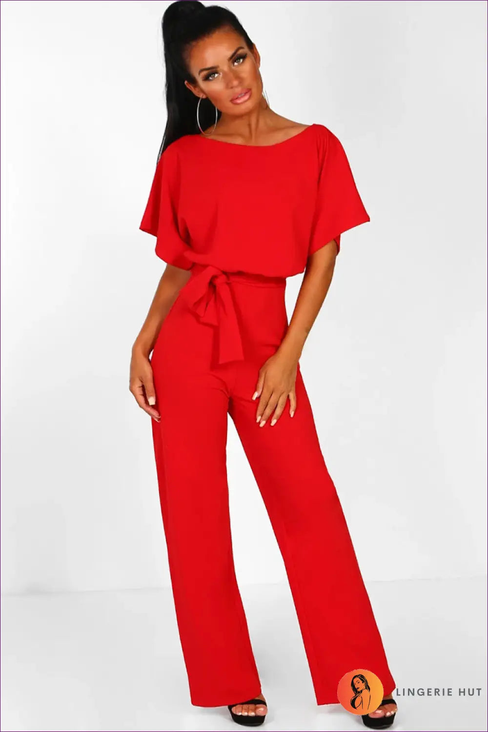 Jumpsuit with Ruffle Sleeves - Office Elegance - s / Red - Lingerie Hut - All Season • Autumn • Casual • Everyday