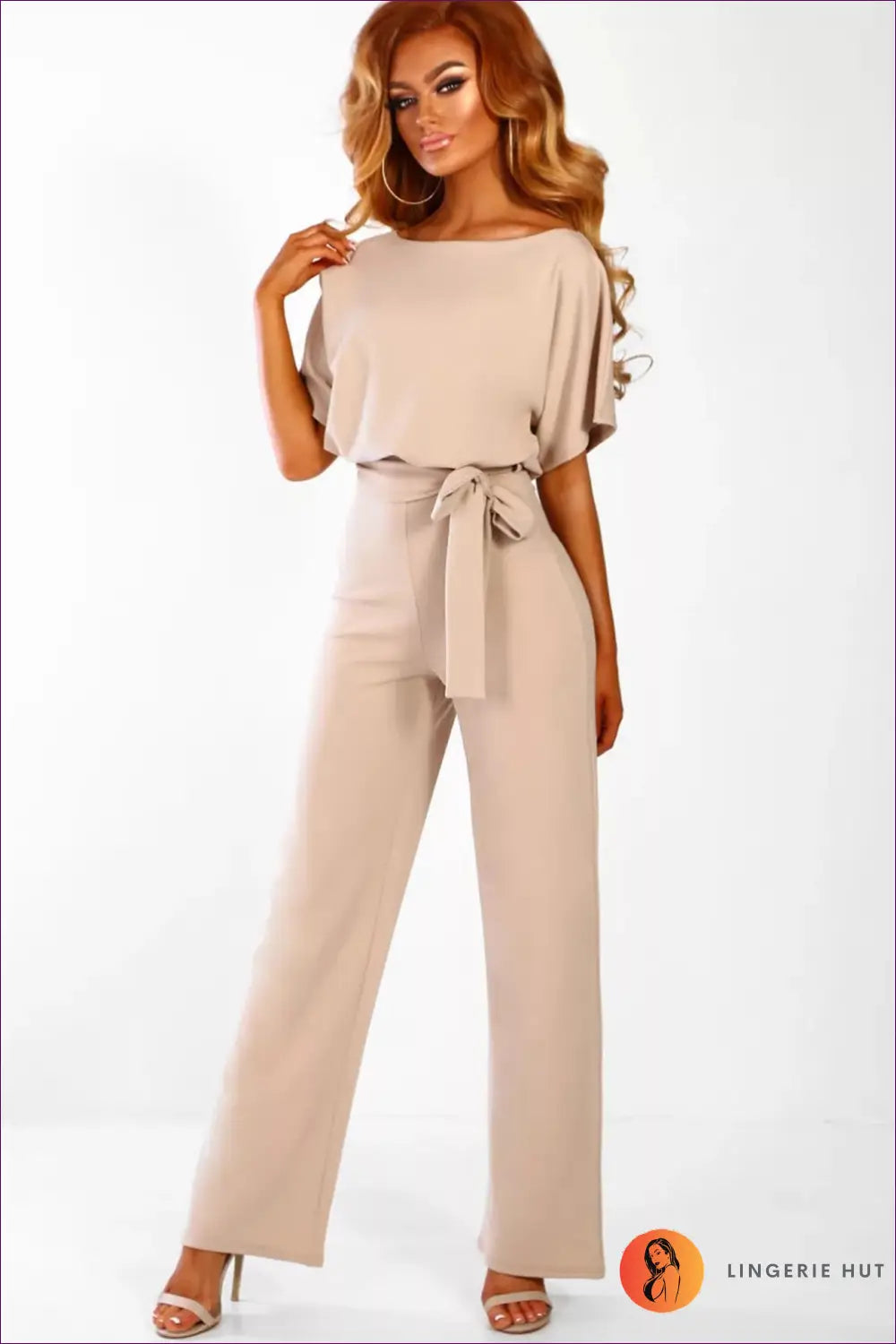 Jumpsuit with Ruffle Sleeves - Office Elegance - s / Apricot - Lingerie Hut - All Season • Autumn • Casual • Everyday