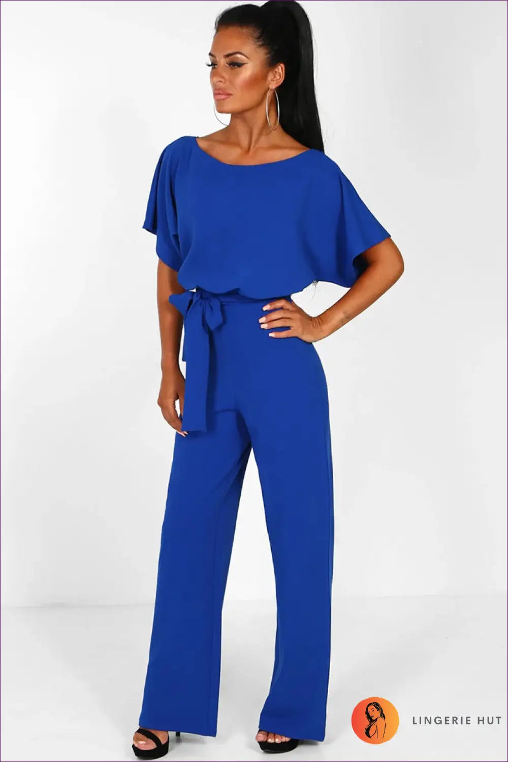 Jumpsuit with Ruffle Sleeves - Office Elegance - s / Blue - Lingerie Hut - All Season • Autumn • Casual • Everyday