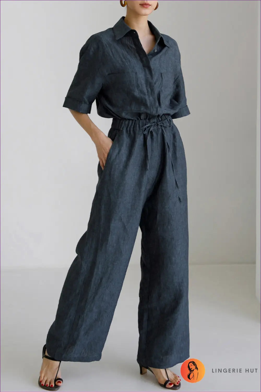 Jumpsuit with Shirt Collar - Relaxed Weekends - l / Purplish Blue - Lingerie Hut - All Season • Autumn • Casual