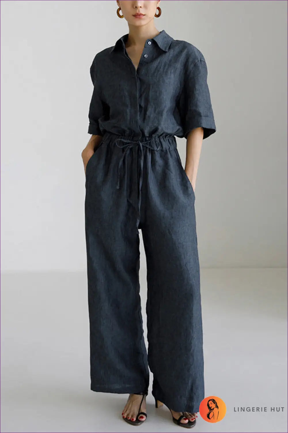 Jumpsuit with Shirt Collar - Relaxed Weekends - l / Purplish Blue - Lingerie Hut - All Season • Autumn • Casual