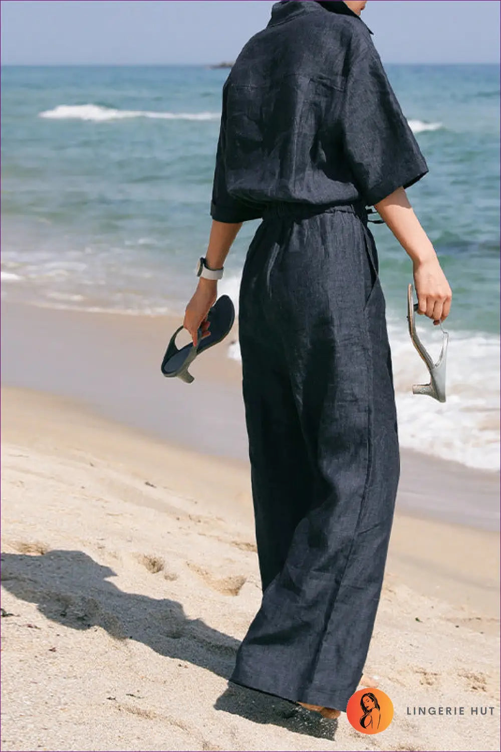 Jumpsuit with Shirt Collar - Relaxed Weekends - l / Purplish Blue - Lingerie Hut - All Season • Autumn • Casual