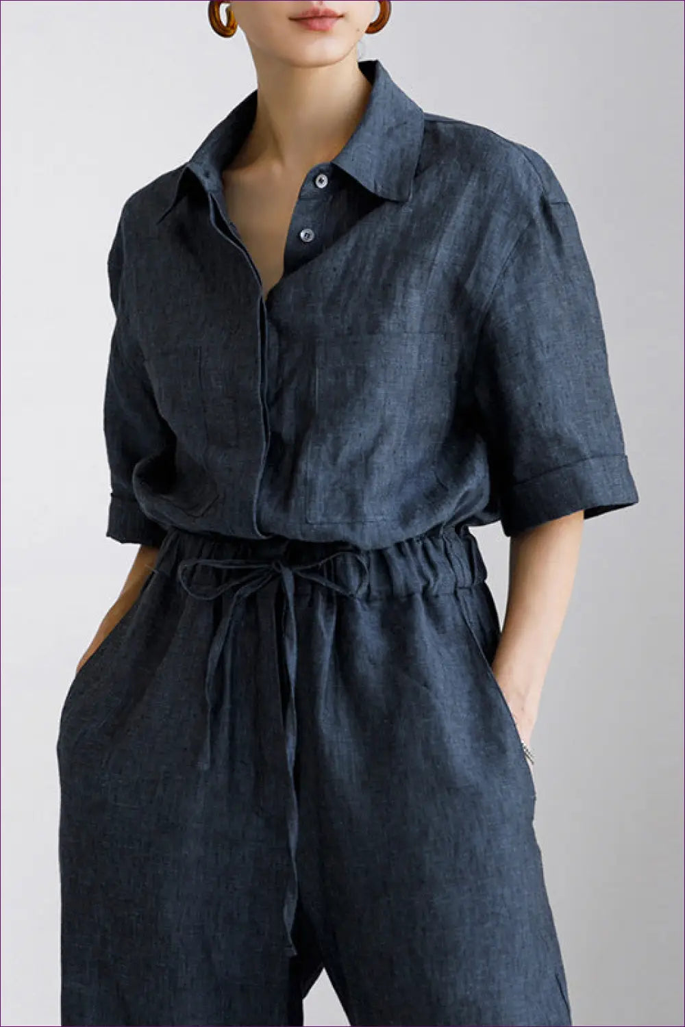 Jumpsuit with Shirt Collar - Relaxed Weekends - l / Purplish Blue - Lingerie Hut - All Season • Autumn • Casual