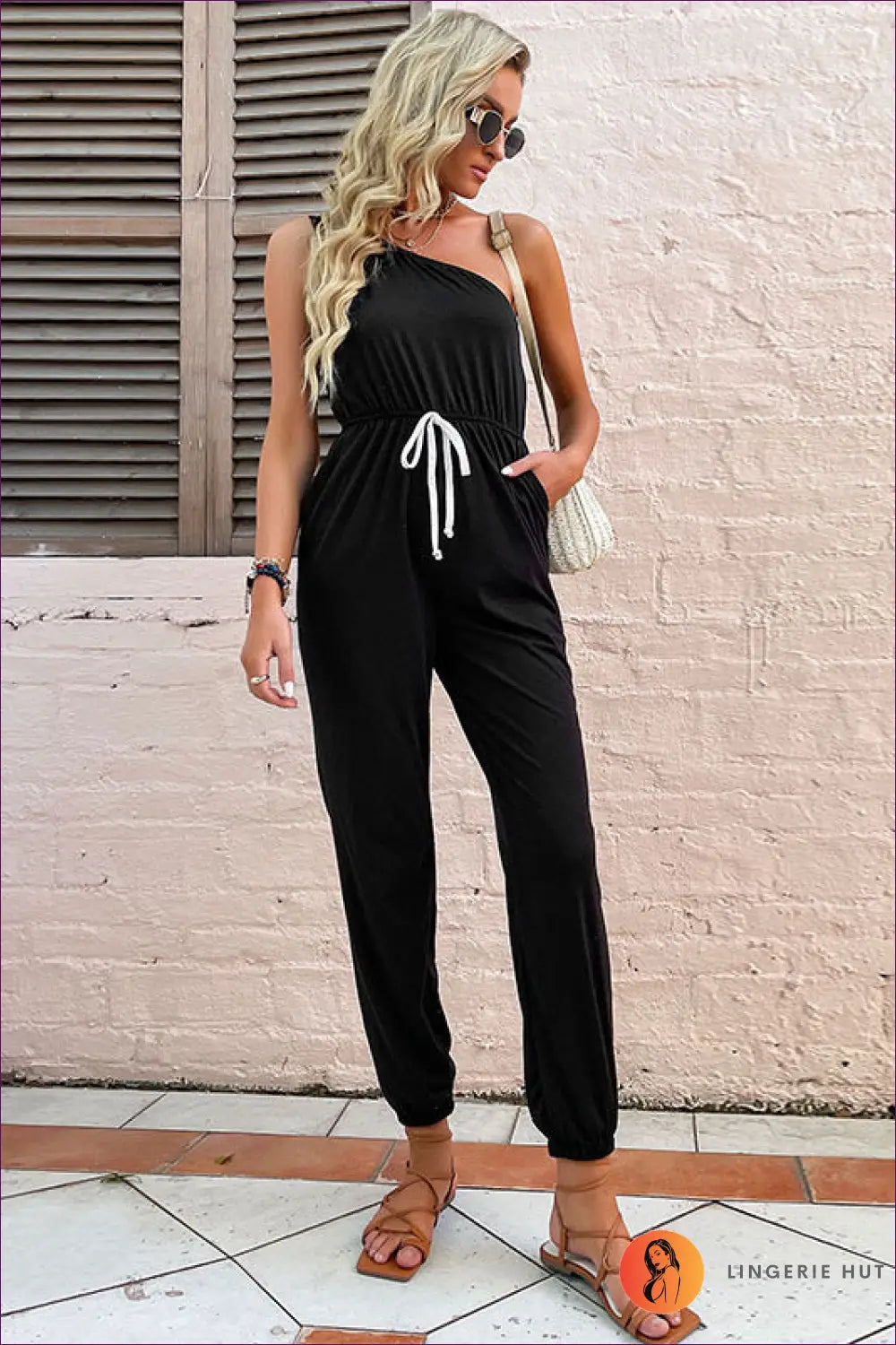 Jumpsuit with one Shoulder - Night out Drama - s / Black - Lingerie Hut - All Season • Bodycon • Cutout • Date Night