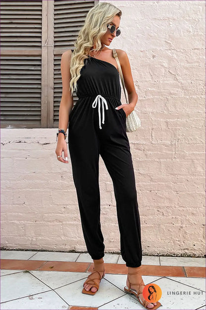 Jumpsuit with one Shoulder - Night out Drama - s / Black - Lingerie Hut - All Season • Bodycon • Cutout • Date Night