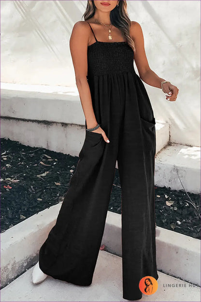 Jumpsuit with Smocked Bodice - Vacation Vibes - s / Black - Lingerie Hut - All Season • Beachwear • Boho • Casual