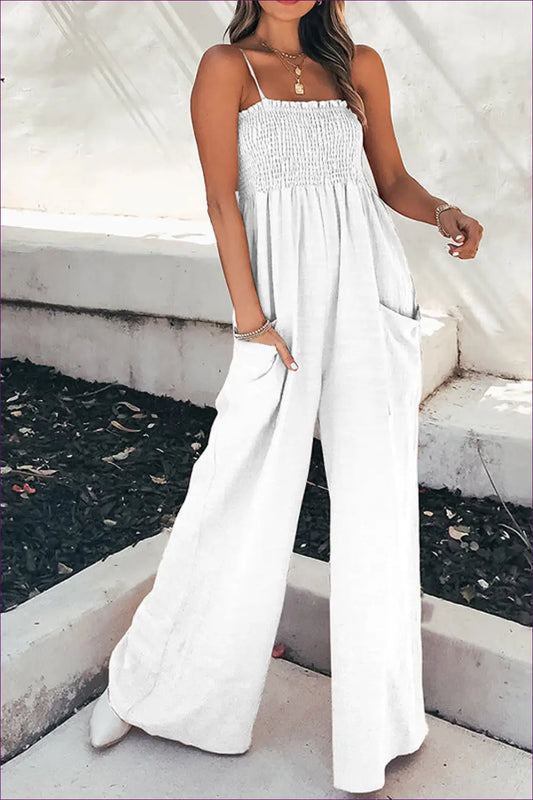 Jumpsuit with Smocked Bodice - Vacation Vibes - Lingerie Hut - All Season • Beachwear • Boho • Casual • Cutout