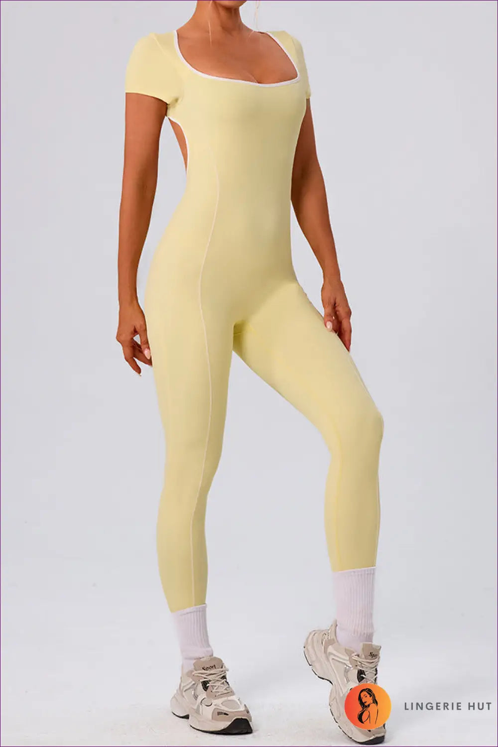 Jumpsuit with Square Neckline - Athletic Confidence - S/4 / Yellow - Lingerie Hut - Activewear • All Season • Bodycon